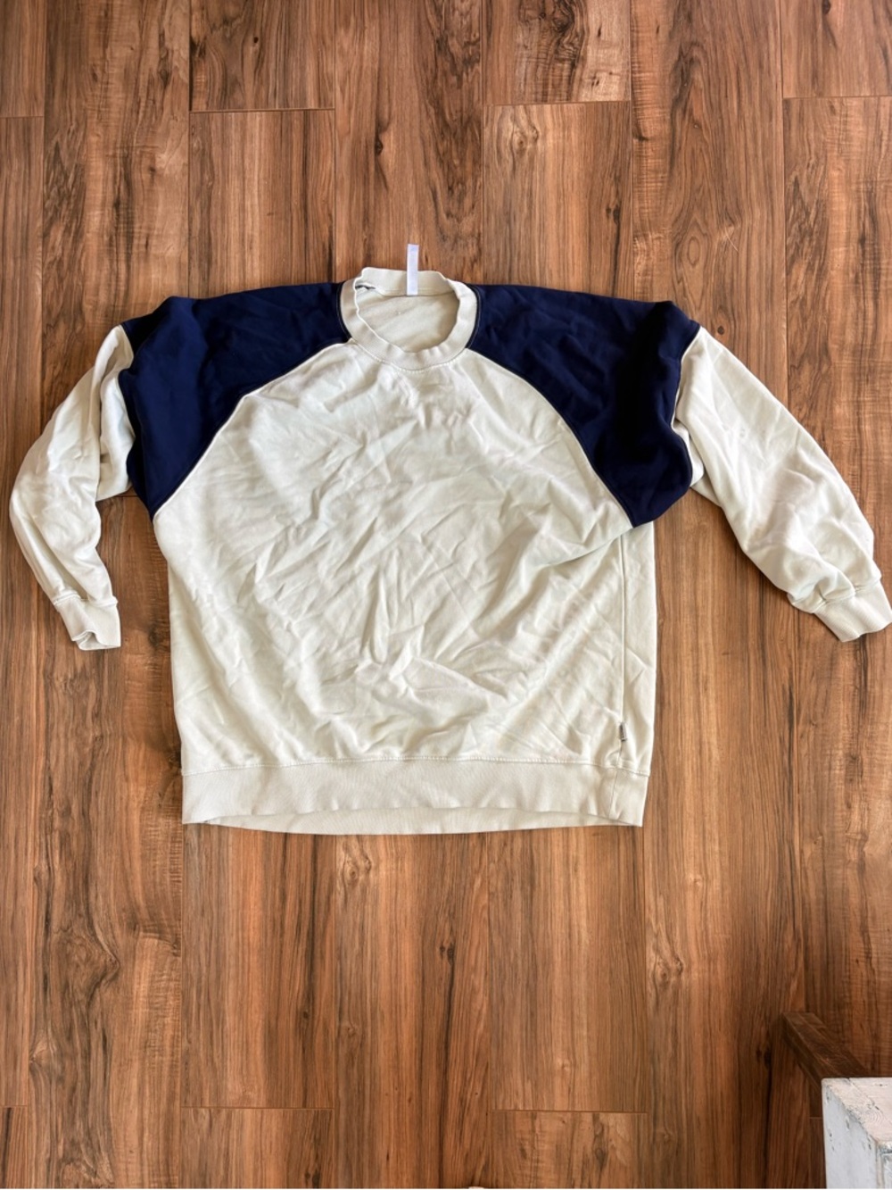Fabletics Men's Crewneck Sweatshirt in Cream and Navy Raglan